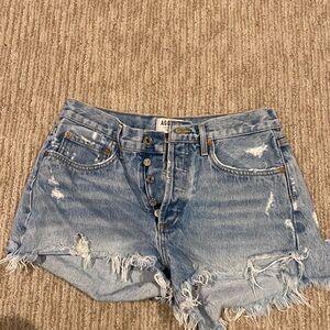 Agolde Light Blue Distressed Denim Cutoff Shorts
